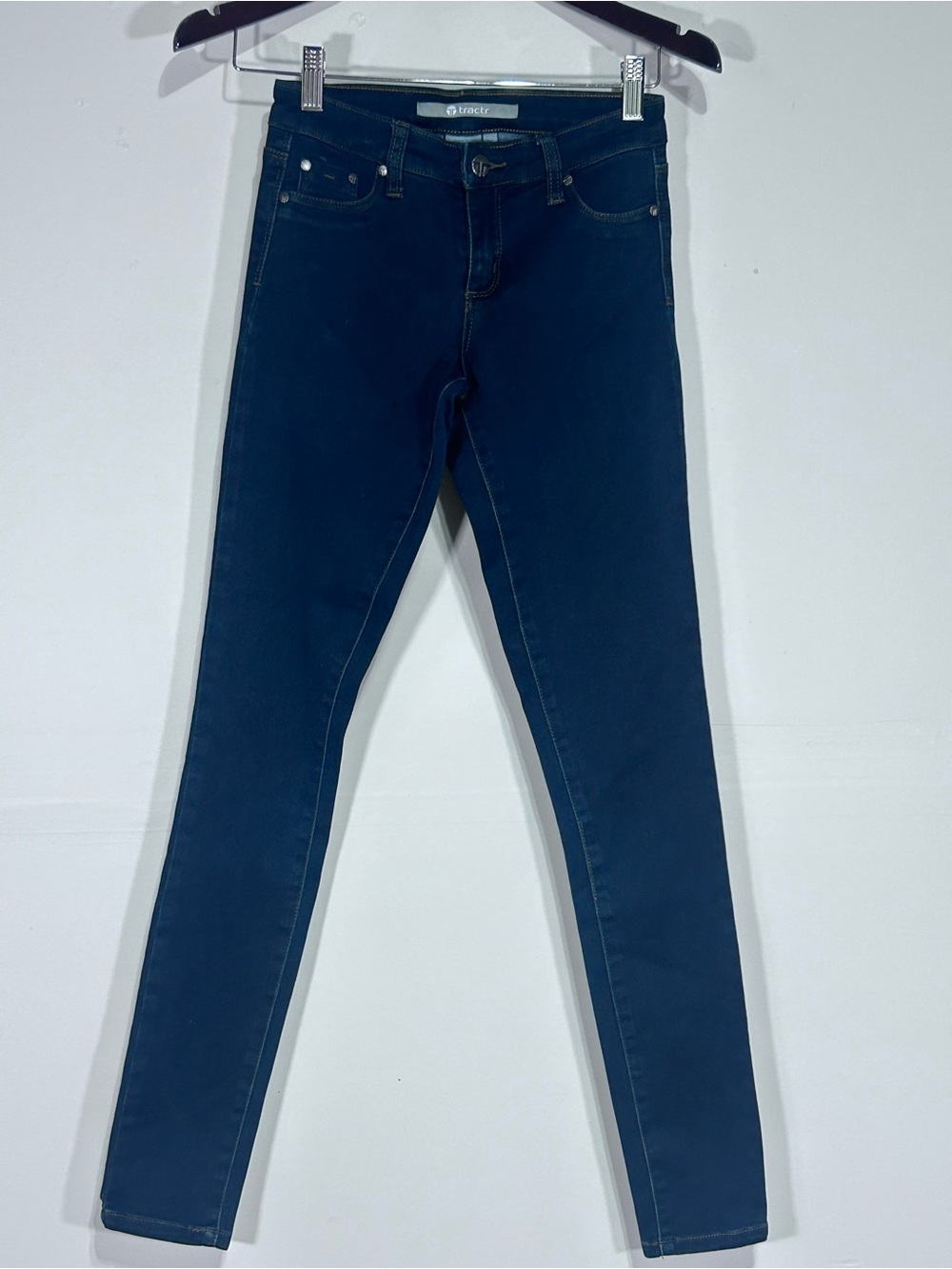 Tractr Skinny Jeans in a classic dark indigo stretch denim.25